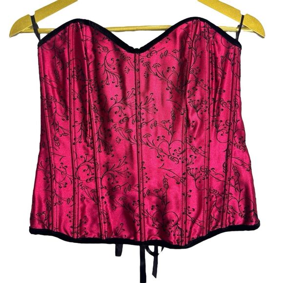 Shirley Satin Velvet Floral Lace Up Corset Top Size 34 Black Red Goth Vamp Y2K - Picture 7 of 8